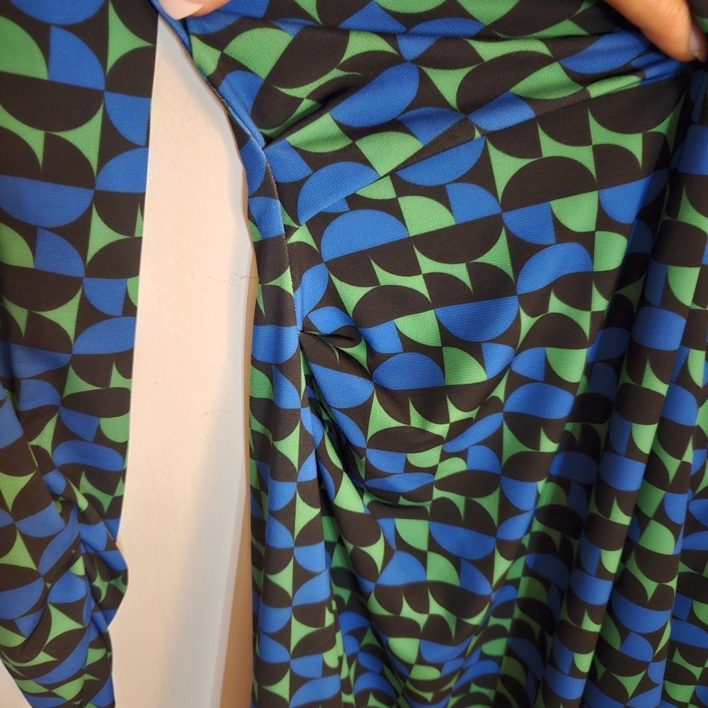 Zara Long Sleeve Geometric Mock Neck Mini Bodycon Dress Blue/Green/Black Large - Picture 6 of 7
